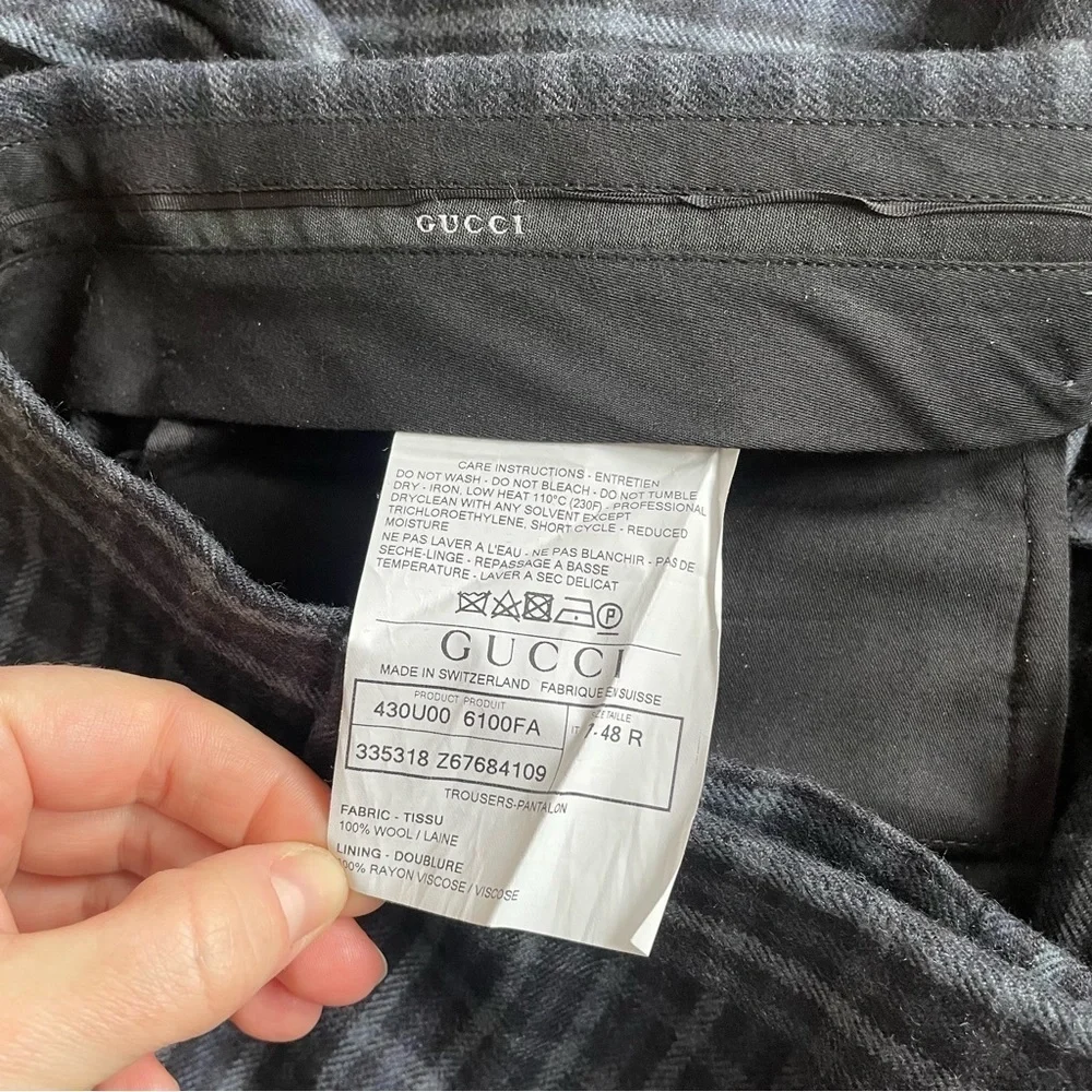 Gucci Men’s Blue Black Gray Check Plaid Wool Trouser Pants EUC Size 48R